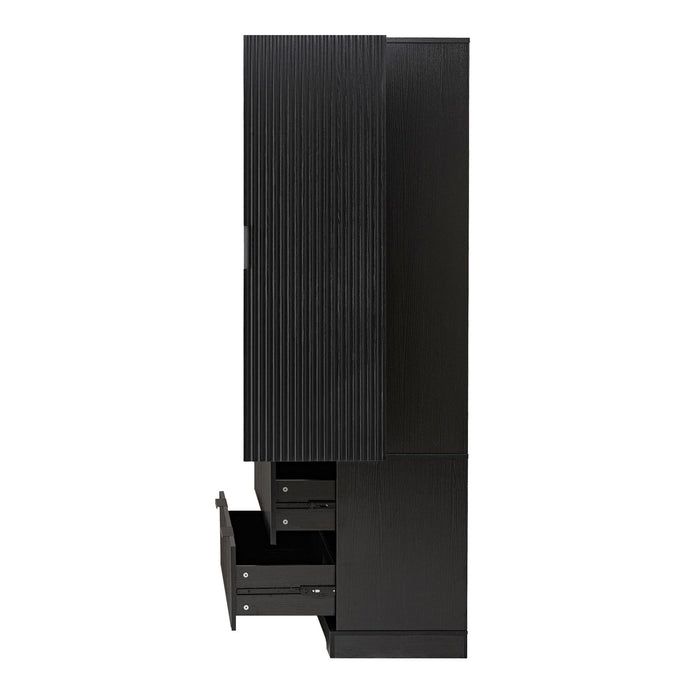 Fluted Kitchen Pantry Cabinet With 2 Large Drawers & 8 Door Spice Rack Freestanding Storage Organizer - Black