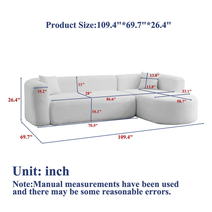 L - Shape Boneless Cloud Couch With 2 Throw Pillows For Living Room
