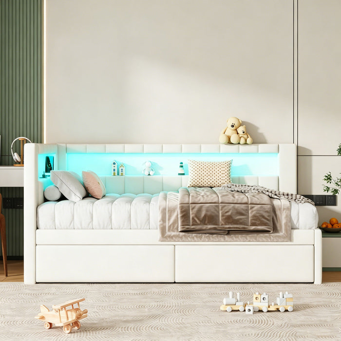 Upholstered Platform Bed With USB Ports And LED Belt