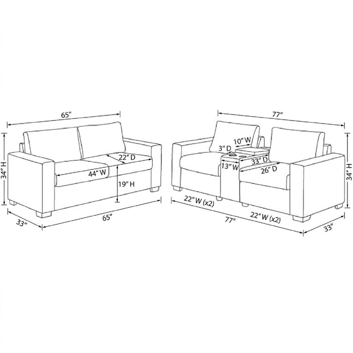 Modern Style 2 Piece Sofa Set With Cup Holders & Charging Port