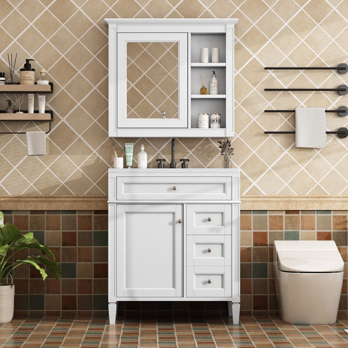 Bathroom Vanity With Top Sink, Storage Cabinet With 2 Drawers And Tip Out Drawer, Freestanding Set With Mirror Cabinet