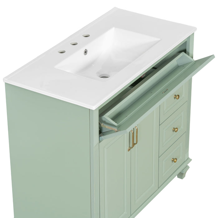 Modern Bathroom Vanity With Sink, 3 Drawers & 2 Doors