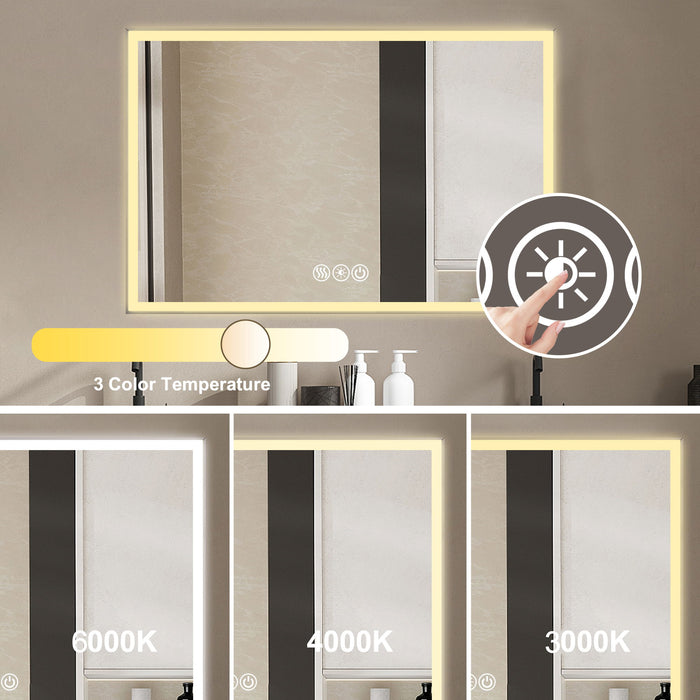Modern LED Bathroom Vanity Mirror With Aluminum Frame, 45° Beveled Lights, Anti Fog - Silver