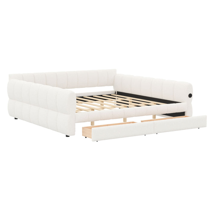 Upholstered Platform Bed With USB Charging And 2 Storage Drawers