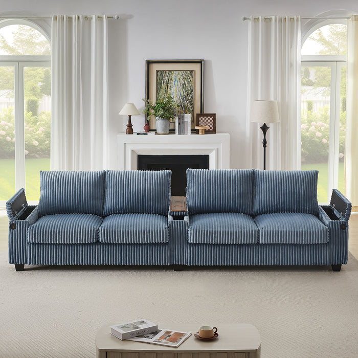 Modern 4 Seater Corduroy Sofa Couch With USB Ports And Hidden Storage