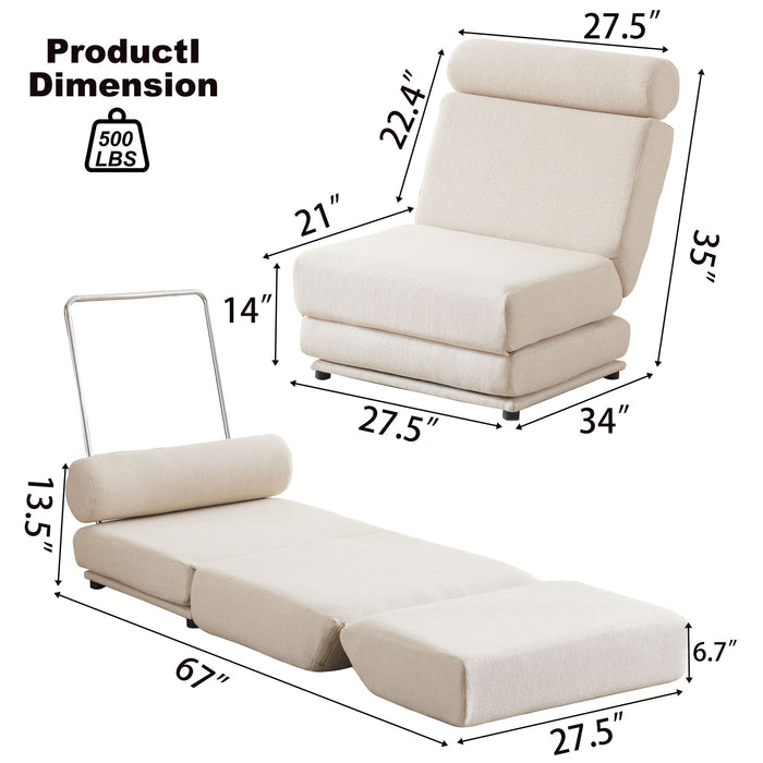 Foldable Single Chair Sofa Bed With Pillow, Easy To Store, Breathable And Wearable Linen