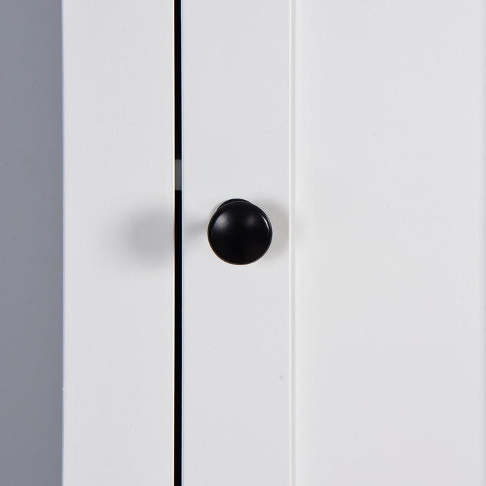 Wooden Bathroom Floor Storage Cabinet With 2 Doors And 6 Shelves - White