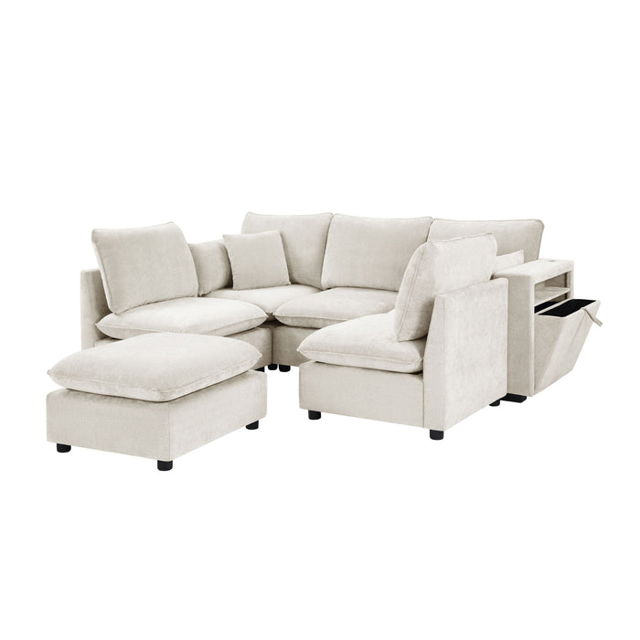 Modern Sectional Sofa U-Shaped With Movable Ottoman Storage Armrests And USB Ports