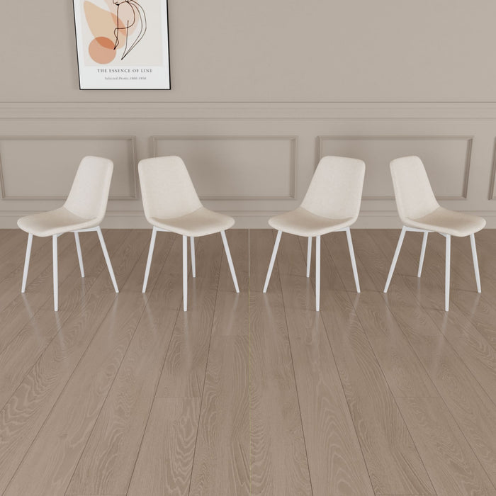 Modern Kitchen Dining Chairs (Set of 4) With Linen Padding And Sturdy Metal Legs - Beige