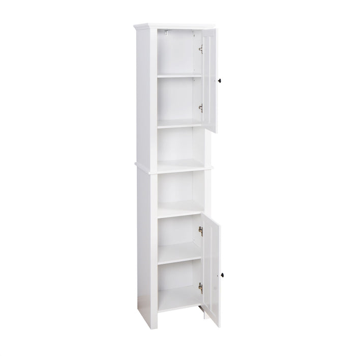 Wooden Bathroom Floor Storage Cabinet With 2 Doors And 6 Shelves - White
