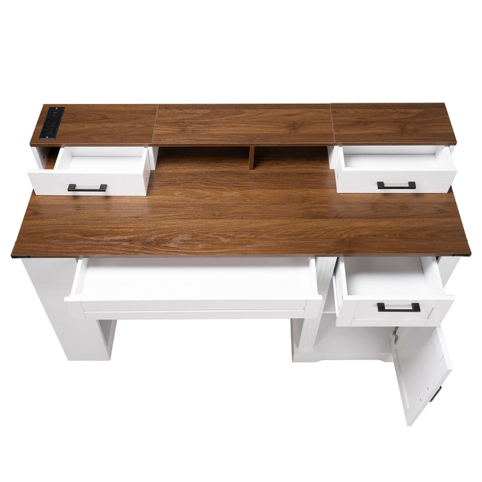 Office Desk With Storage Cabinet, Charging Station, Monitor Stand & Pegboard