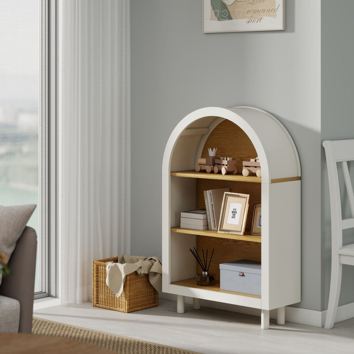 Arched Small Bookcase, Storage Cabinet, Bookshelf With 3 Shelves For Living Room - Oak / White
