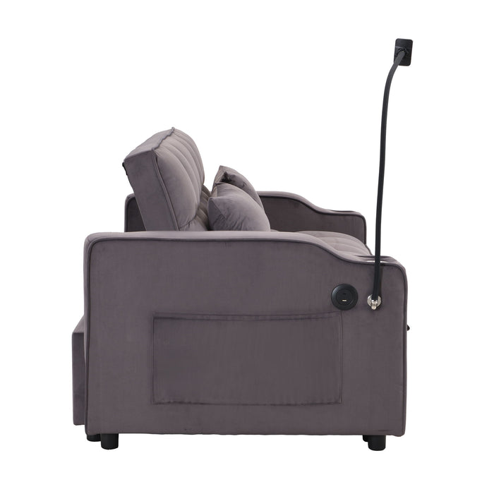 Modern Loveseat With Pullout Bed, Adjustable Reclining Backrest