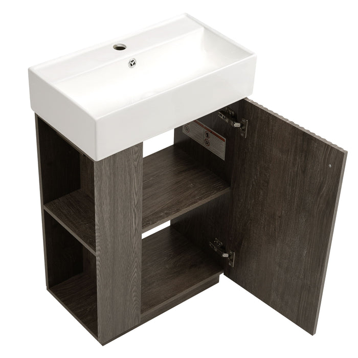 Bathroom Vanity With Sink, Freestanding Wood Grain Cabinet With Storage