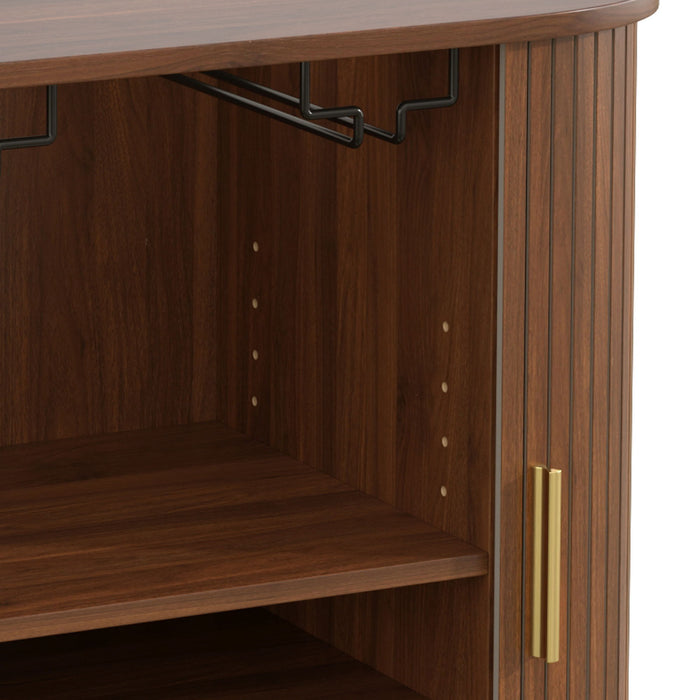 Fluted Wine Bar Cabinet With 8 Grid Wine Rack, 5 Level Adjustable Shelves, 2 Glass Holders