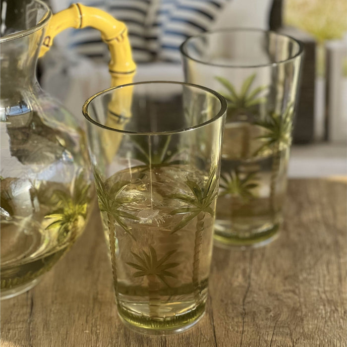 Palm Tree Design Acrylic Hi Ball Glasses Plastic, Bpa Free (Set of 4), 20Oz - Clear