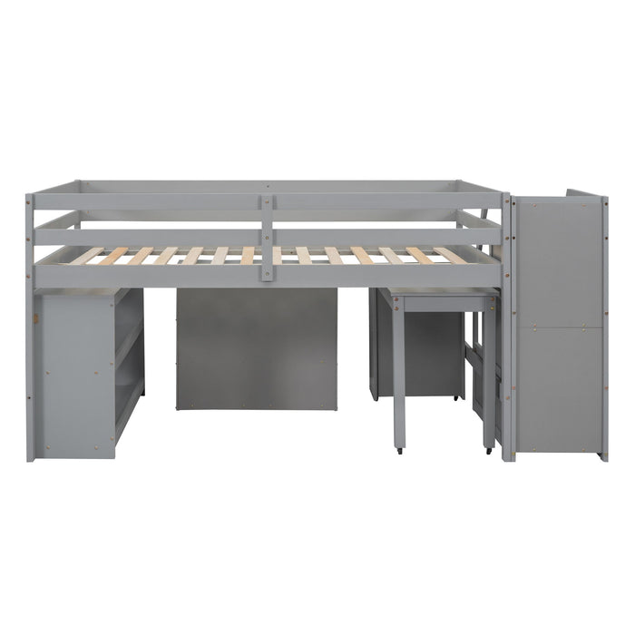 Loft Bed With Retractable Writing Desk And 3 Drawers With Storage Stairs And Shelves