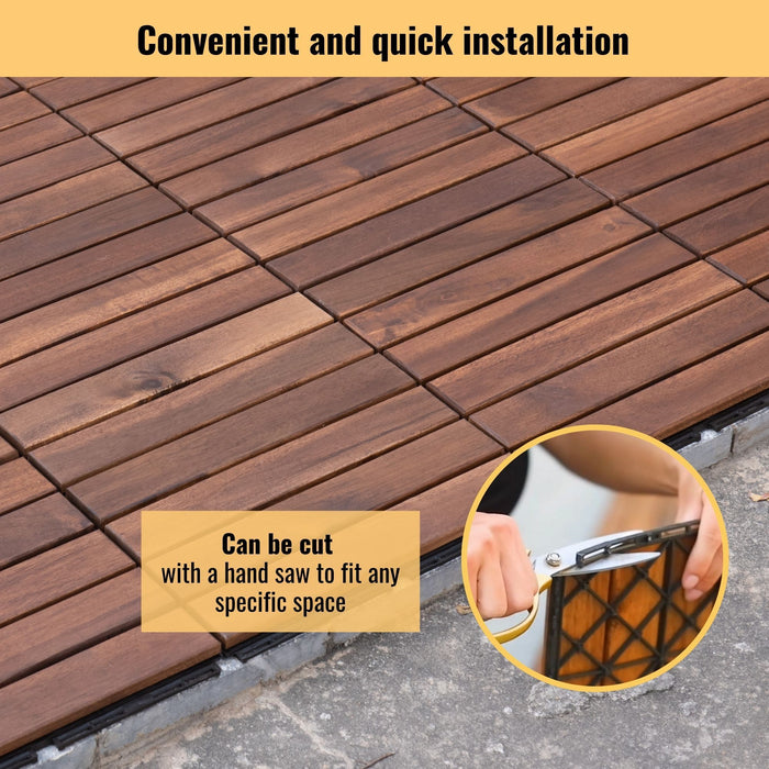 Interlocking Deck Tiles Striped Pattern, Waterproof Anti Mildew Brown