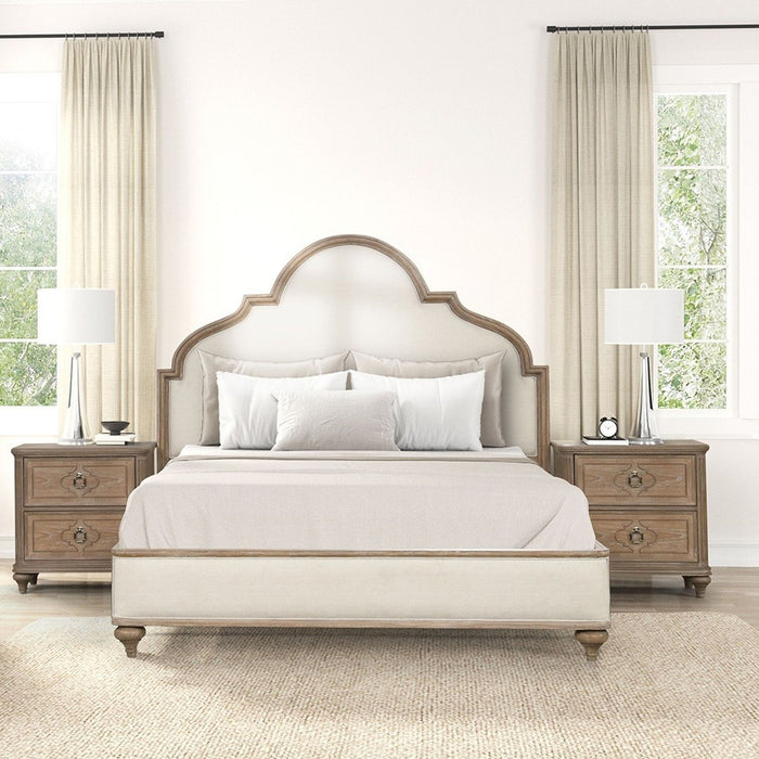 3 Piece Bed Set With 2 Nightstands, Upholstered Headboard, USB Ports