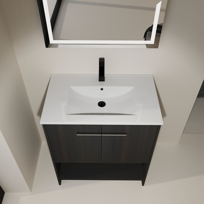 Modern Bathroom Vanity With Ceramic Sink, Freestanding Cabinet, Soft Closing Doors