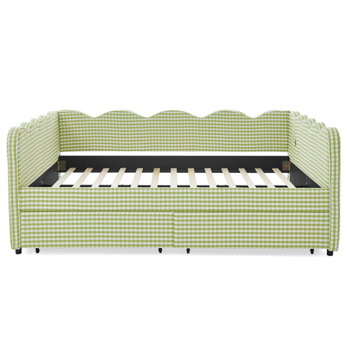 Gingham Daybed With USB Charging Port, Wave-Shaped Design