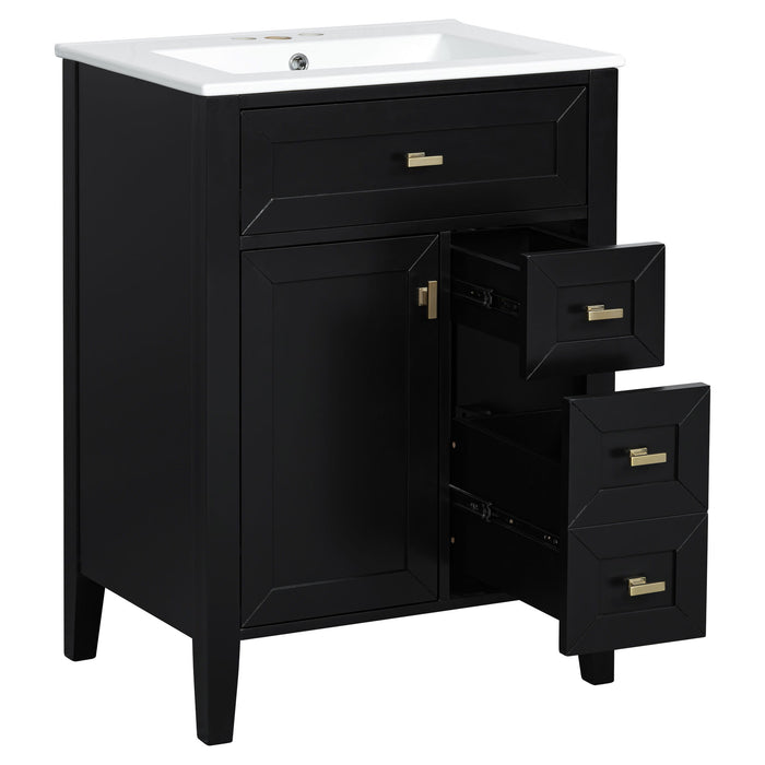 Bathroom Vanity With Sink, 3 Drawers & Cabinet With 2 Tier Door Storage Rack, Soft Close Doors & Drawers
