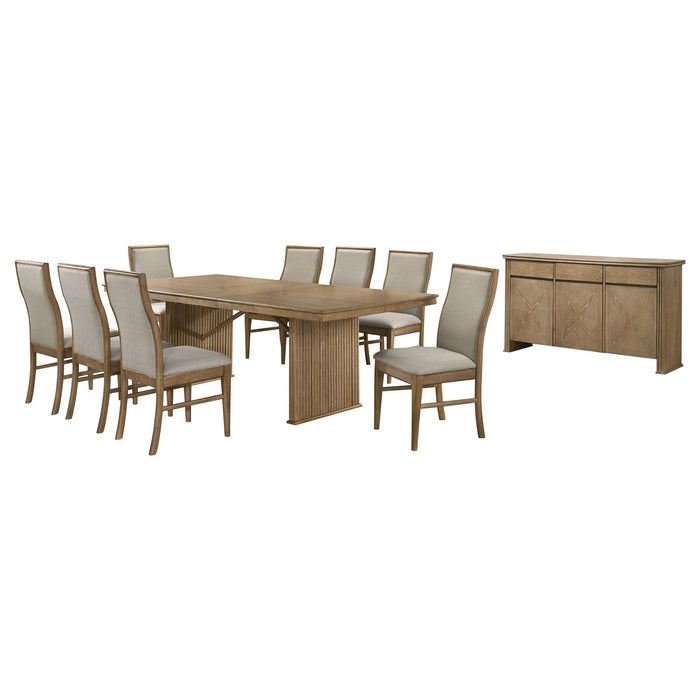 10 Piece Extension Dining Set With Upholstered Chairs And Matching Sideboard - Light Brown