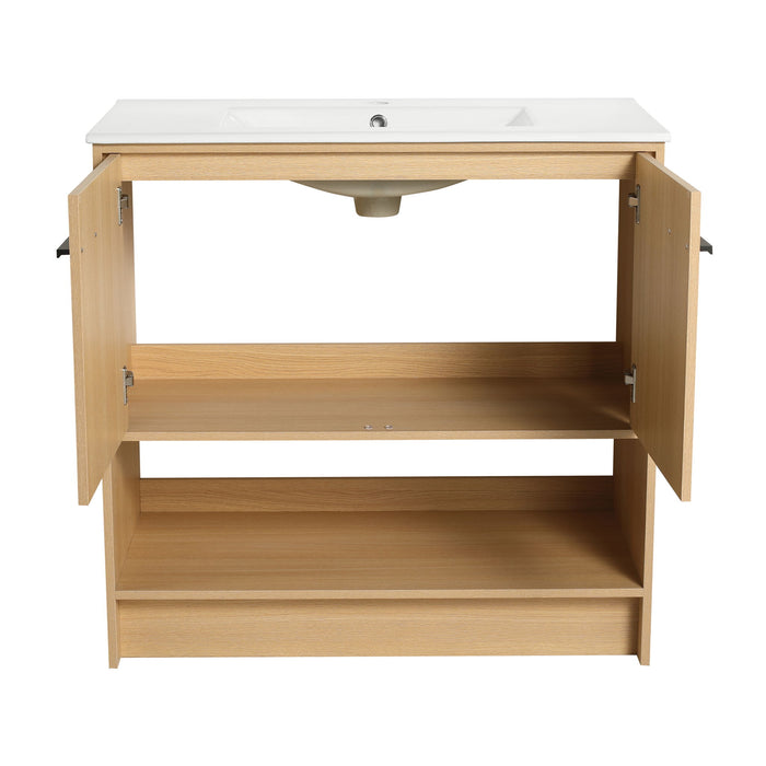 Modern Bathroom Vanity With Ceramic Sink, Freestanding Cabinet, Soft Closing Doors