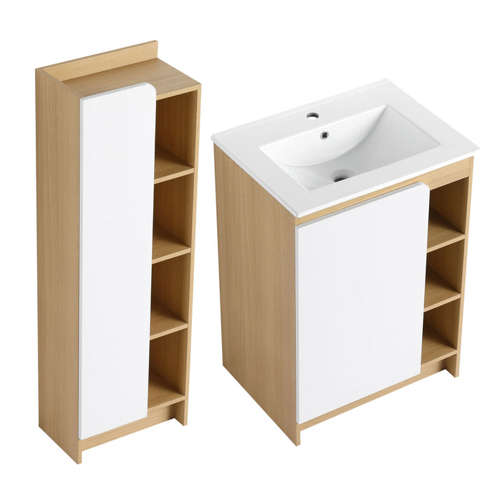 24" Bathroom Vanity With Sink & Tall Bathroom Cabinet, Vanity Set With Thin Edge Sink & Interchangeable Door Panels - Black / Light Oak / White