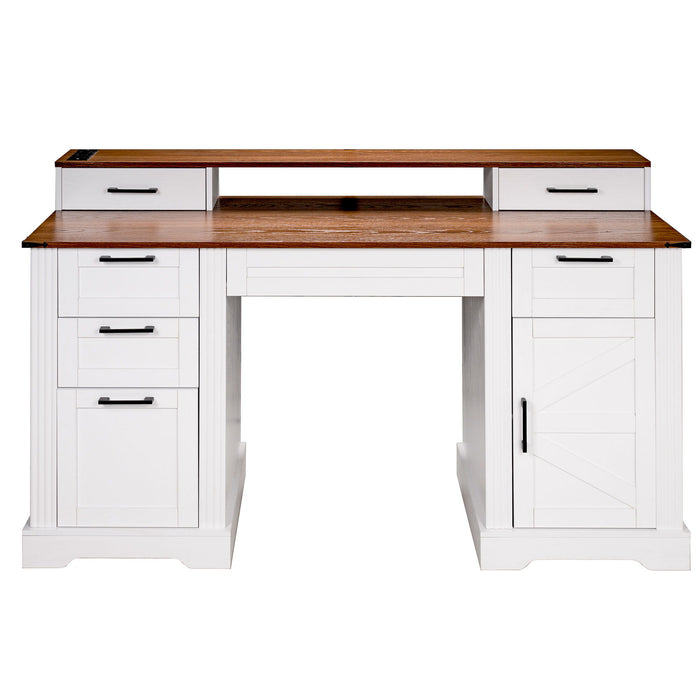Office Desk With Charging Station & Storage Cabinet