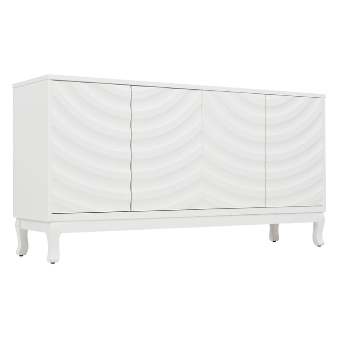 Elegant Sideboard With Sophisticated Wavy Pattern Doors And Arched Groove Design, Adjustable 4 Door Layout