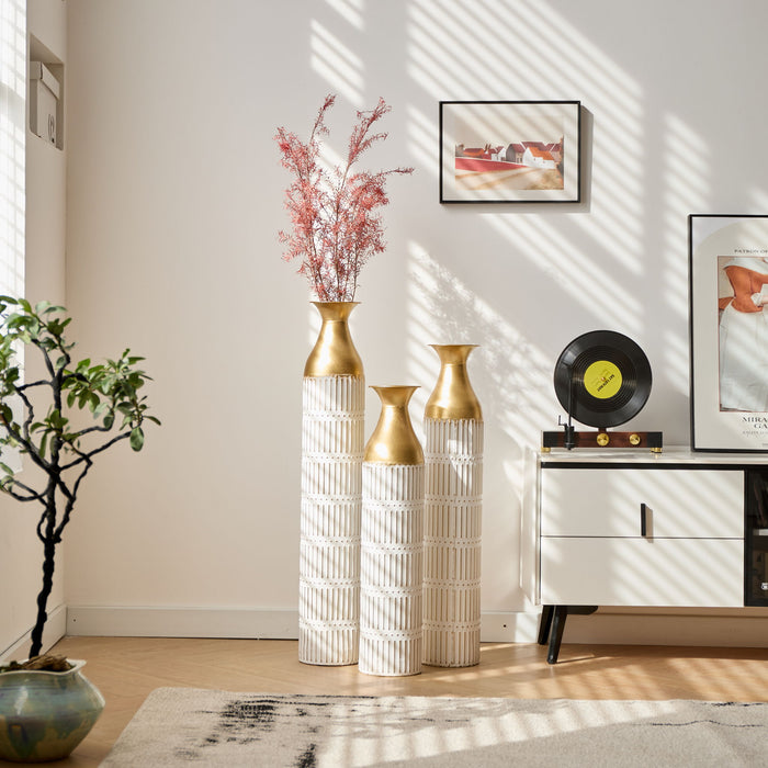 Floor Metal Vases Decorated White Metal Vases (Set of 3) Gorgeous Home Decoration Large Glazed Metal Vases - White