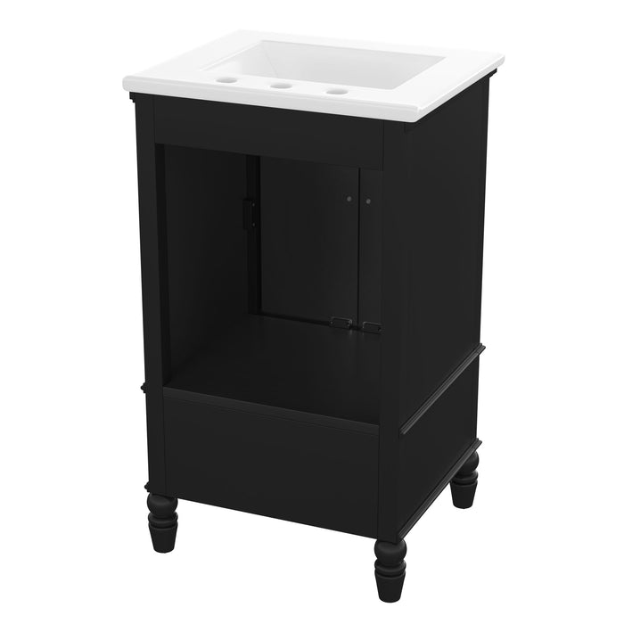 20" Bathroom Vanity With Sink Cabinet With 2 Doors, 2 Drawer, Magnetic Door Stopper, Adjustable Feet, Drop In Sink - Black