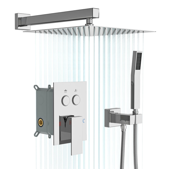 Dual Shower Head System With Square Rain Shower And Rough In Valve