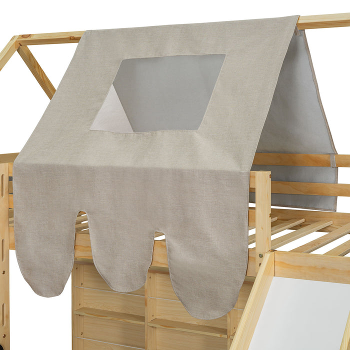 Loft Bed With House Shaped Frame And Tent