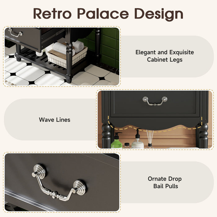 Wave Design Bathroom Vanity With Sink, 2 Drawers And Open Shelf