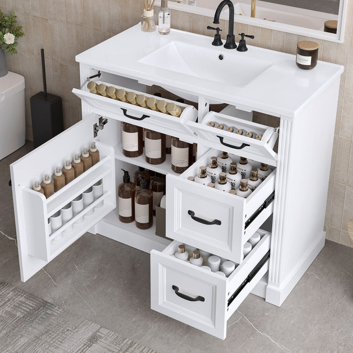 Modern Bathroom Vanity With Sink, 4 Drawers, Soft-Close Door, Adjustable Shelf