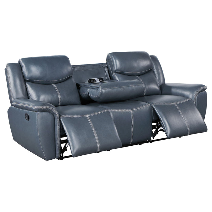 Stanwicke - 2 Piece Motion Reclining Sofa Set With Contrast Stitching - Blue