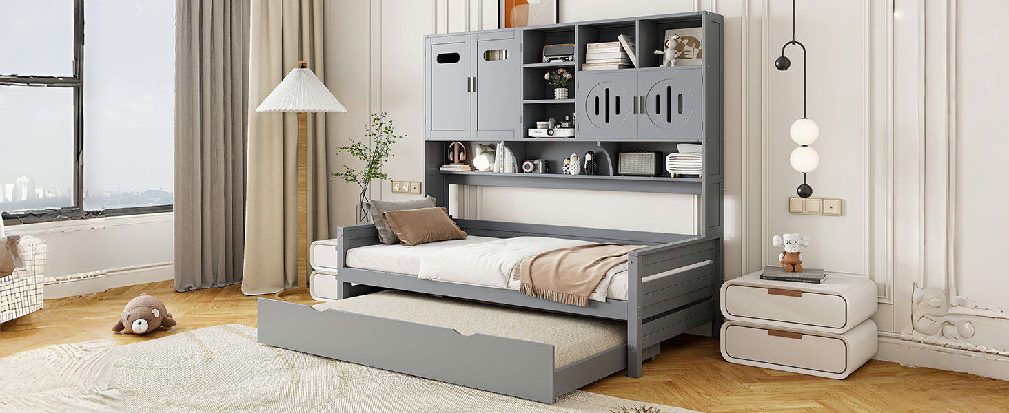 Daybed With All-In-One Cabinet And Shelf