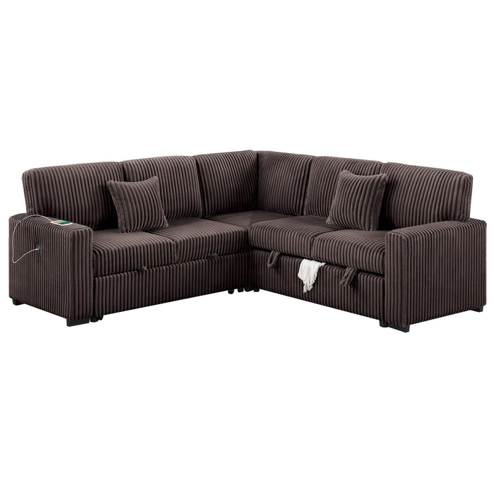 Convertible Sectional Upholstered Sleeper Sofa With Storage Chaise