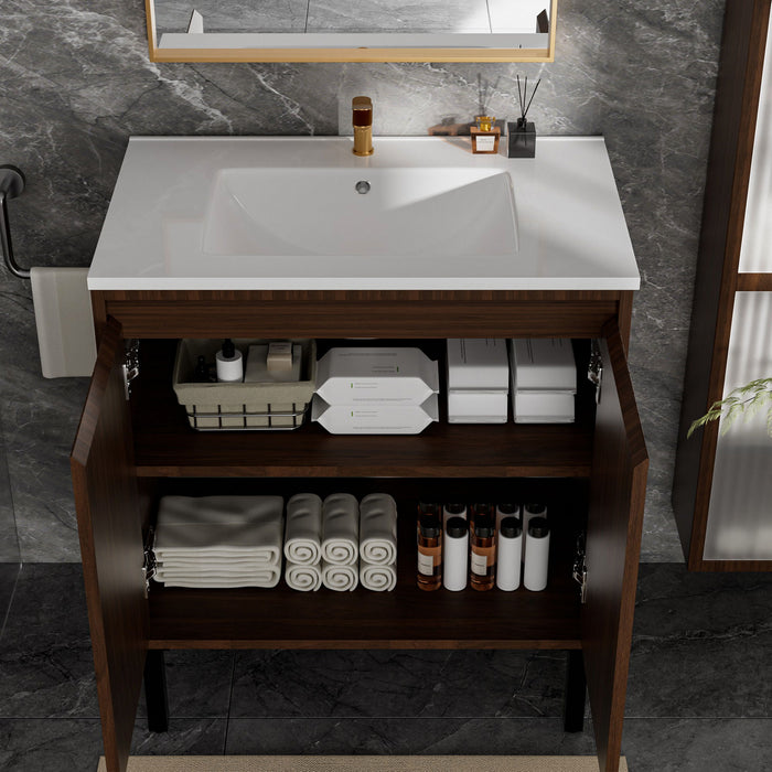 Bathroom Vanity With Ceramic Sink, Floor-Standing Design, Soft-Closing Drawers