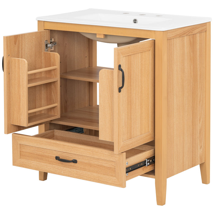 Elegant Fluted Bathroom Vanity With Sink, Soft Close Doors & Drawer