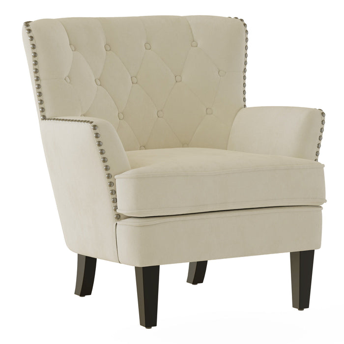 Noelle - Accent Chair With Button Tufting, Silver Nailheads, And Solid Wood Legs - Ivoire