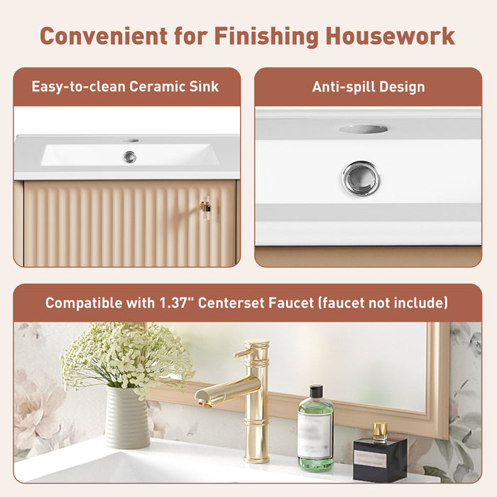 Bathroom Vanity With Sink, Freestanding Single Cabinet Set - Cream White