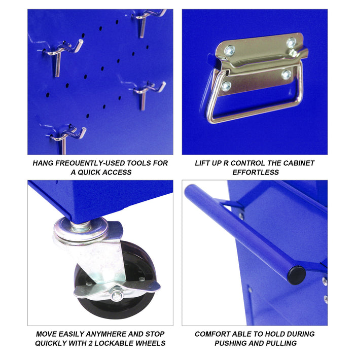 6 Drawer Lockable Tool Cabinet On Wheels, Steel Rolling Tool Chest With Detachable Toolbox