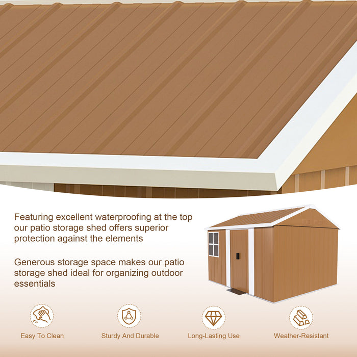 Heavy Duty Metal Storage Shed With Windows And Lockable Door, Weatherproof Outdoor Garden Shed