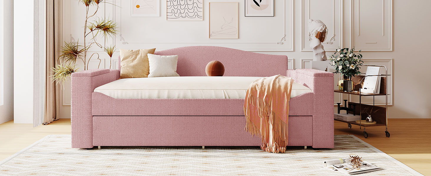 Upholstered Daybed With Storage Armrests, Trundle And Latest Integrated Bluetooth Audio System
