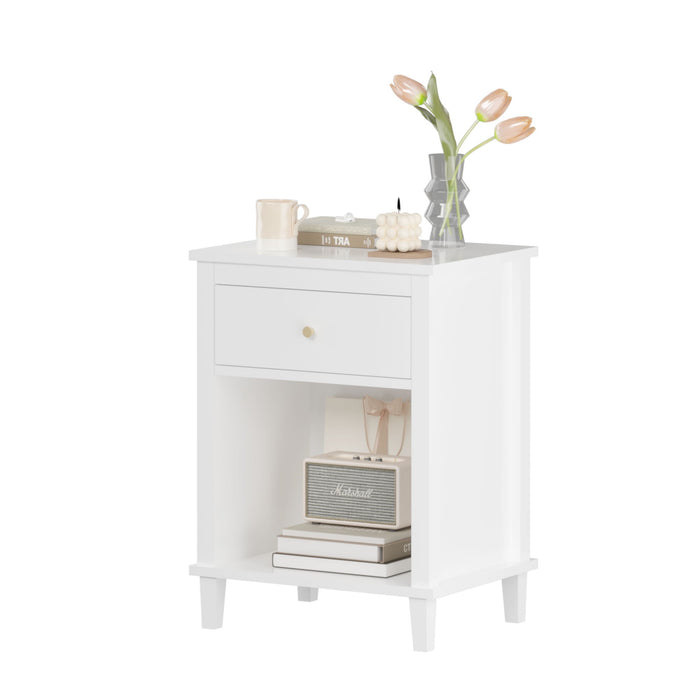Nightstand & 1 Drawer And 1 Shelf - White