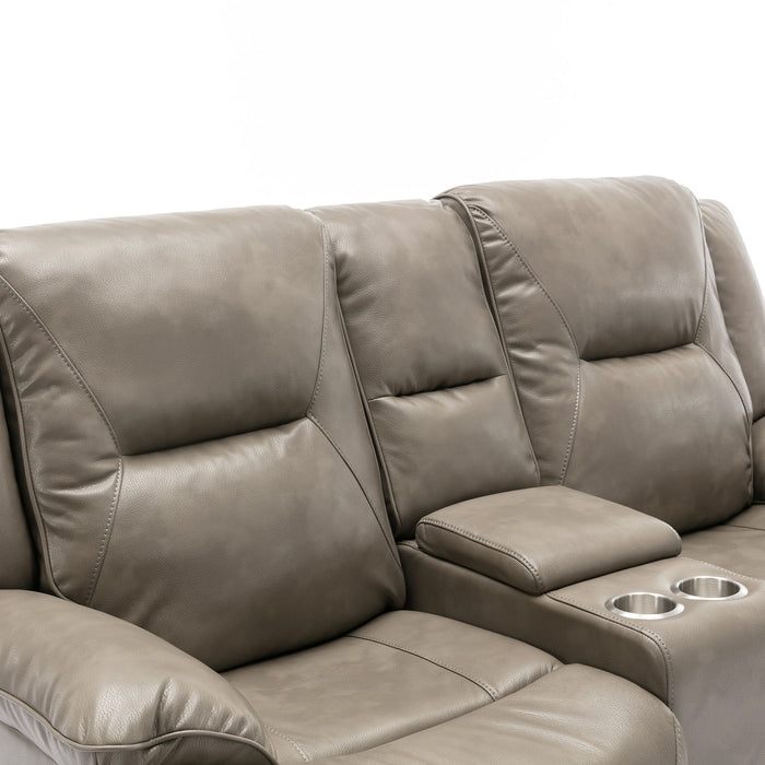 2 Seater Home Theater Recliner Manual Recliner Chair With A LED Light Strip Two Cup Holders And A Storage Box For Living Room