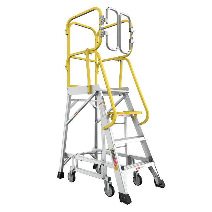 Heavy Duty Aluminum Rolling Platform Ladder With Steps, 375Lbs Capacity